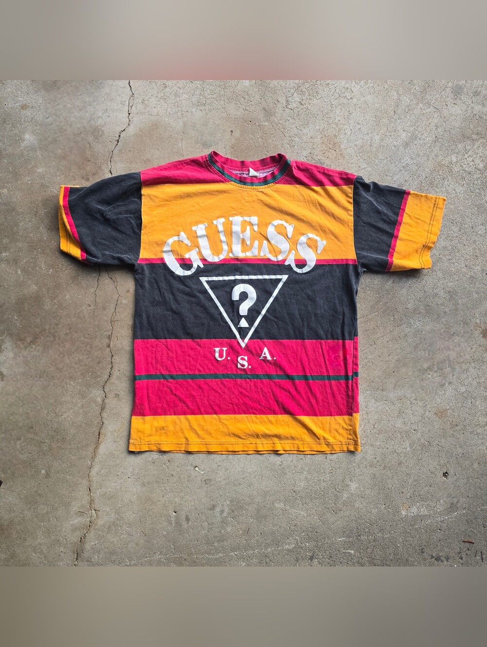 Vintage Guess USA Georges Marciano Big Spell Out Logo Colorblock Shirt M